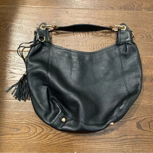 PRADA Leather Boho Half Moon  Gold Metal Hardware and Zipper Tassel Shoulder Bag